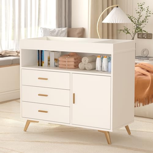 Baby Changing Table with Drawers and Open Shelf - Nursery Storage