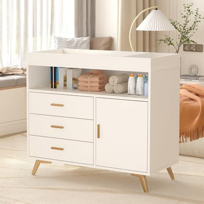 Baby Changing Table with Drawers and Open Shelf - Nursery Storage