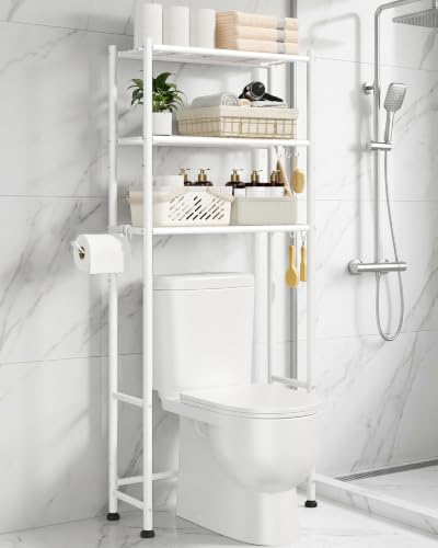 Over Toilet Storage Rack 3 Tier Metal Bathroom Organizer - White / 61" H