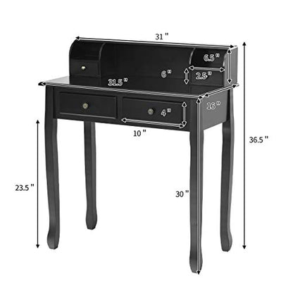 COSTWAY Small Vanity Writing Desk with Detachable Hutch - Black (Variation: Black)