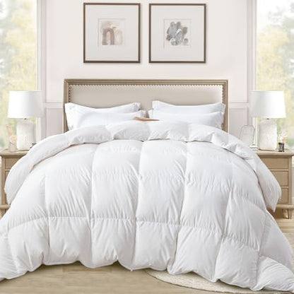 White Queen Size All Season Down Comforter - Ultra-Soft Down Feather Bedding
