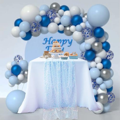 Blue Iridescent Sequin Table Runner 120 Inch for Wedding Party Decor - Mermaid Theme
