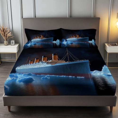 Dark Twin Sheet Set - 4 Piece Ocean Themed Bed Linen with Deep Pocket Fit