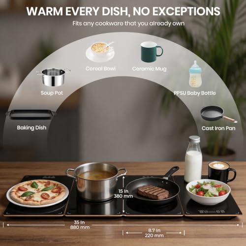 Modular Electric Food Warmer Tray with 7 Temp Settings & Timer - 33x15 Inch Buffet Warming Plate