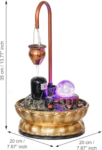Indoor Water Fountain with LED Light Ball, Copper Pot & Gold Base – Tabletop Decor