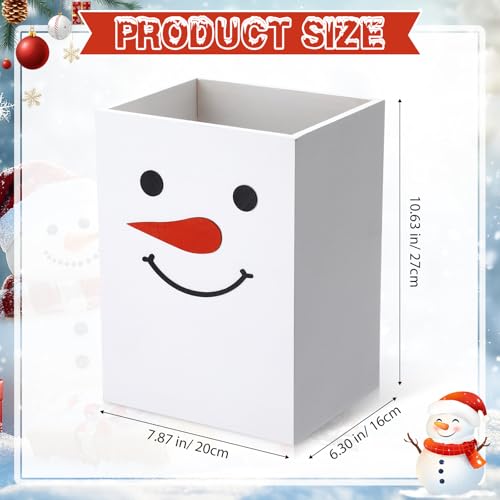 Snowman Christmas Wastebasket Home Decor - Wooden Trash Can