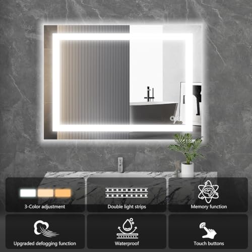 White LED Bathroom Vanity Mirror 20x28 Anti-Fog with Lights - NEWBULIG