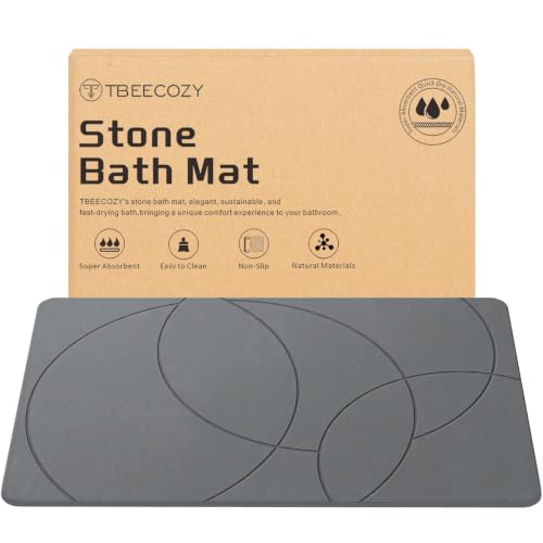 Stone Bath Mat 16 x 24 Inch Gray Diatomaceous Earth Non-Slip Bathroom Rug