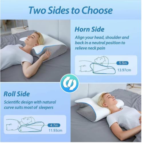 BONTEBIAN Grey Cervical Memory Foam Pillow - Orthopedic Neck Support for Pain Relief & Snoring