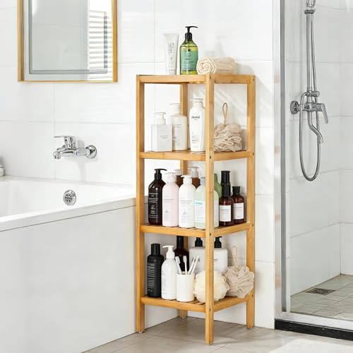 Natural Bamboo 4-Tier Narrow Storage Rack for Bathroom & Home - Water-Resistant