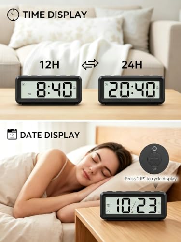 Mini Digital Alarm Clock with Dual Alarms Battery Operated - Black