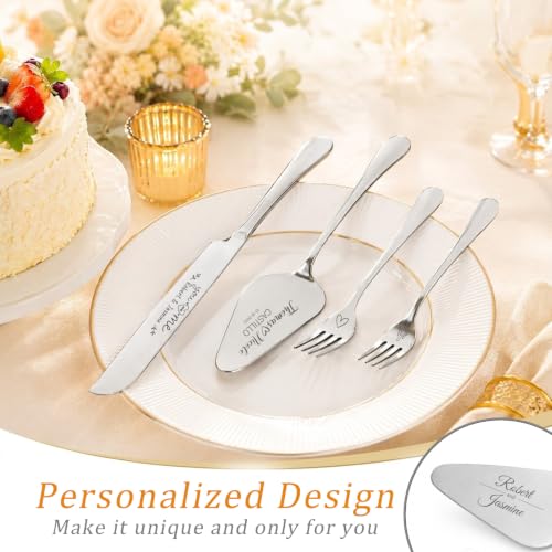 Gold Personalized Wedding Cake Knife & Server Set with Name & Date - Engraved Stainless Steel Cutlery Gift for Weddings & Anniversaries