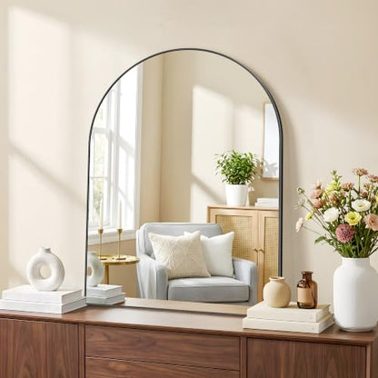 Black Arched Bathroom Mirror 24x30 Inch - Small Vanity Wall Mirror, Brushed Black
