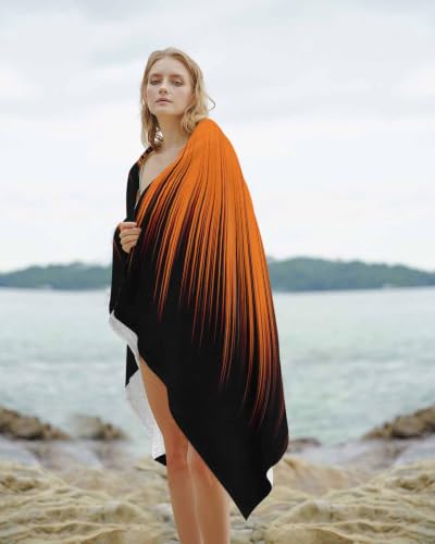 Oversized Microfiber Beach Towel Orange & Black Striped 23x47in Quick Dry Sandproof