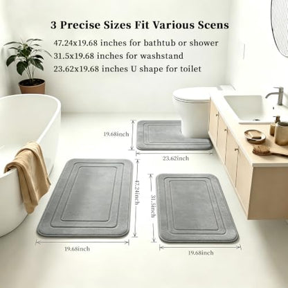 3 Piece Memory Foam Bathroom Rug Set - Ultra Soft Non Slip Quick Dry Bath Mats