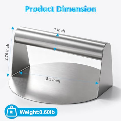 Stainless Steel Burger Press 5.5 Inch for Perfect Patties & Grilling