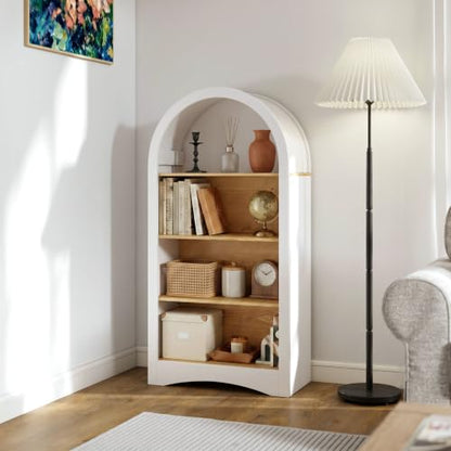 White Natural Particle Board MDF 4-Tier Corner Storage Shelves - Arched Wall Bookshelf