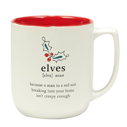 Christmas Fun Red Sayings 16 oz. Ceramic Mug Set of 6 with Variations - Holiday Drinking Cups