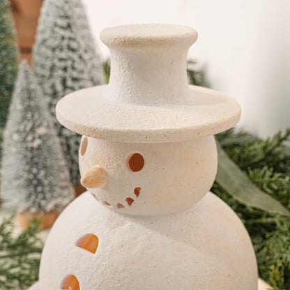 Small Handmade Terracotta Snowman Figurine - Rustic Christmas Decor