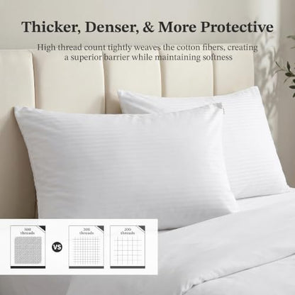100% Cotton Pillow Protectors with Zipper - 1 Pack, Body Size, Hotel-Grade