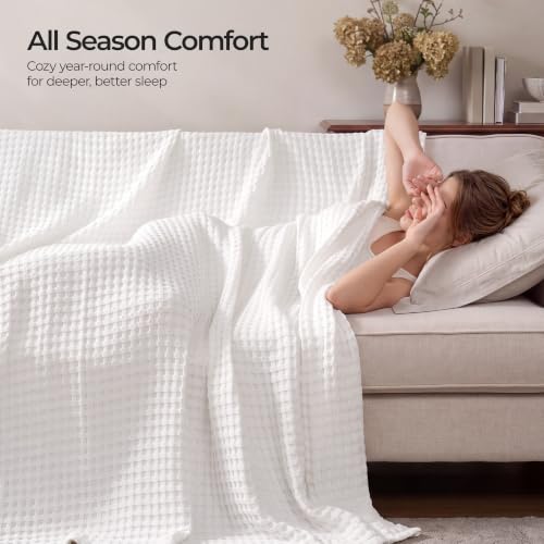 RedKiss White Waffle Weave Blanket Queen Size 90 x 90 inches
