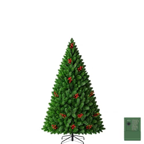 4.5 Ft Pre-Lit Artificial Christmas Tree with 120 LED Lights and Red Berries