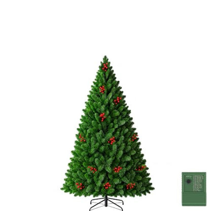 4.5 Ft Pre-Lit Artificial Christmas Tree with 120 LED Lights and Red Berries
