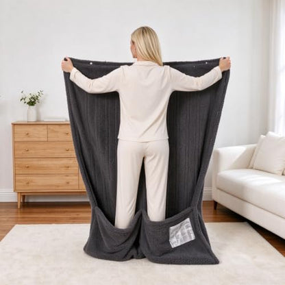 Garvee Electric Heated Blanket with Deep Foot Pocket & Large Front Pocket - Gray, 45x60 Inches