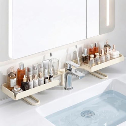 Rotatable Bathroom Sink Organizer Shelf White - Adjustable, No-Drill Drainage