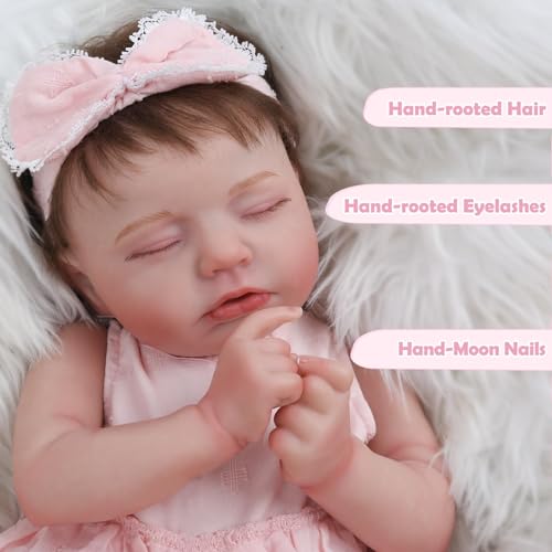Reborn Baby Doll Girl 20 Inch Lifelike Sleeping Baby Doll - Pink Cloth Body, Hand-Painted Features, Gift Set for Kids 3+
