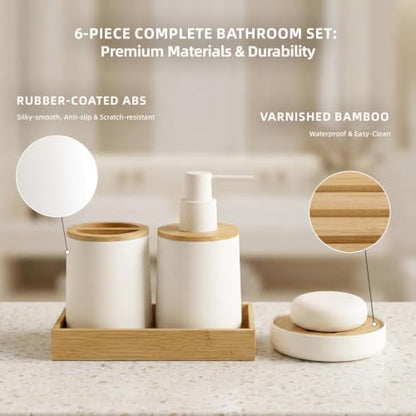 White 4-Piece Bathroom Accessories Set - Bamboo & Matte White Finish