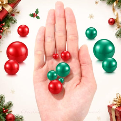 300 Pcs Faux Pearl Vase Filler No Hole Beads - Green and Red, Mixed Sizes