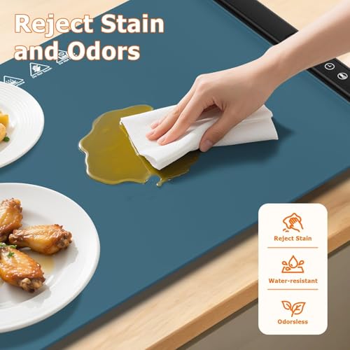 MealHelper Teal Food Warming Mat with 4 Temp Levels & 6-Hour Timer, Portable Electric Food Warmer for Countertop