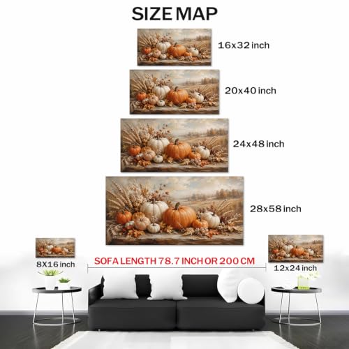 Autumn Pumpkin Wall Art Canvas Rustic Fall Decor 48x24 Inches - Autumn Wall Art03