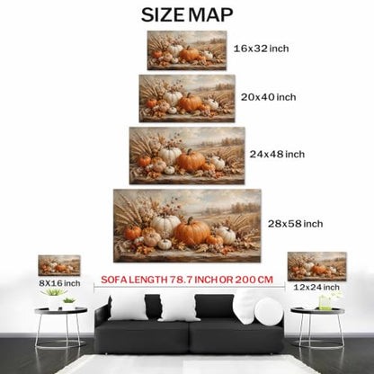 Autumn Pumpkin Wall Art Canvas Rustic Fall Decor 48x24 Inches - Autumn Wall Art03