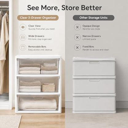 White 3 Drawer Plastic Storage Tower Wide Closet Organizer - Kids Safe