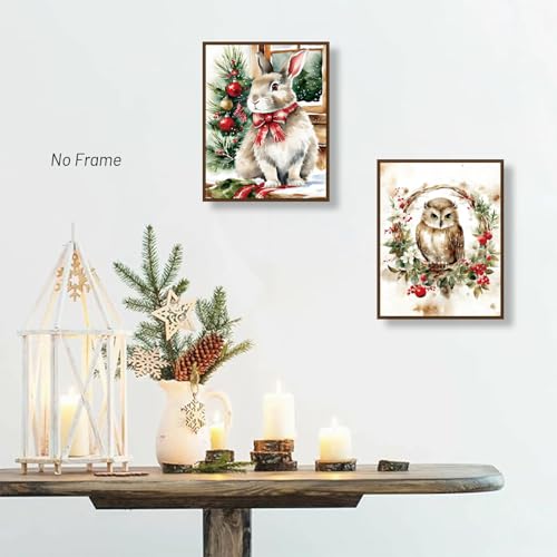 Unframed Christmas Wall Art Prints Set of 6 - Farmhouse Winter Holiday Decorations