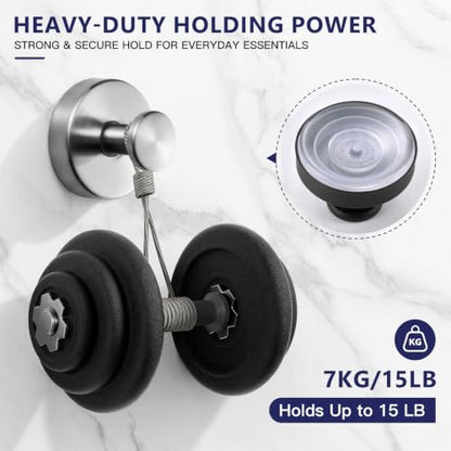 Heavy Duty Suction Cup Hooks for Shower Bathroom Removable Towel Holder Silver 2 Pack