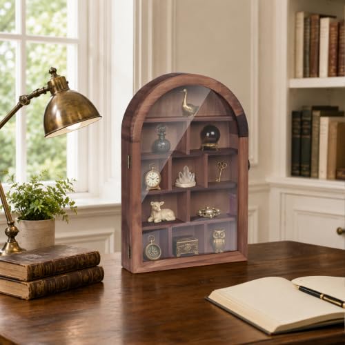 Aulin Rustic Wooden Shadow Box with Acrylic Door - 10x15 Inch Display Shelf