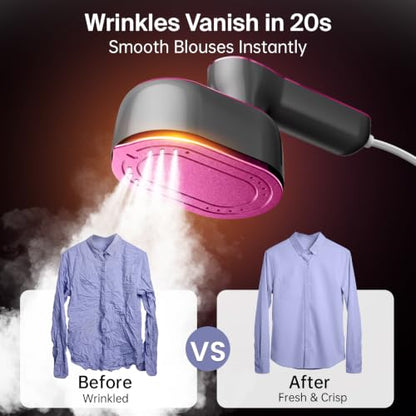 Pink 2-in-1 Handheld Clothes Steamer & Iron, 180° Rotatable Handle, Fast Heating, Portable Travel Steamer