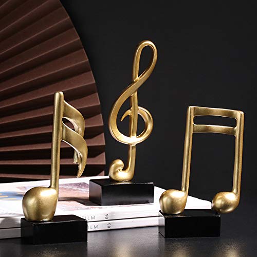 Set of 3 Music Note Resin Decor Statues - Modern Gold Home & Office Ornaments