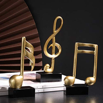 Set of 3 Music Note Resin Decor Statues - Modern Gold Home & Office Ornaments