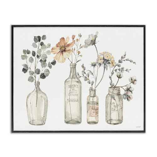 Stupell Industries Antique Floral Bouquets Flowers Glass Jar Painting,Black Framed,11 x 14