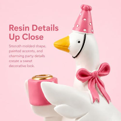 Ceramic Goose Cake Topper with Pink Hat & Bow Tie - Party Decor