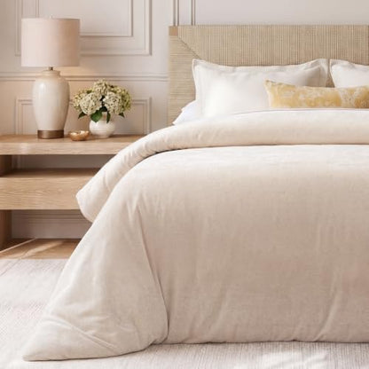 Oversized King Chenille Duvet Cover - Boho Bedding with 8 Snaps, Beige