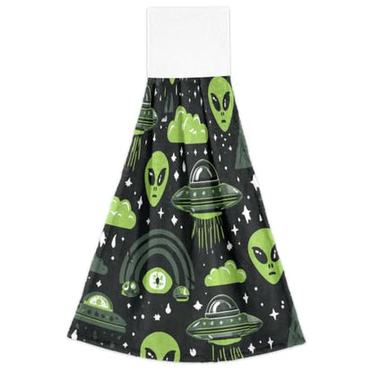 Alien UFO Green Hanging Kitchen Towels - Pack of 2 Dish & Hand Towels