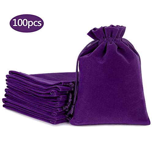 Purple Velvet Drawstring Gift Bags 5x7 Inches, Pack of 100 for Wedding Party
