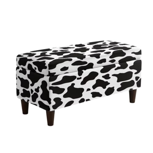 Large Black Cow Print Stretch Ottoman Cover - Soft Fit & Nonslip