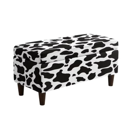 Large Black Cow Print Stretch Ottoman Cover - Soft Fit & Nonslip
