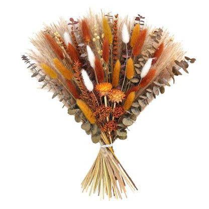 Umero Natural Dried Flower Bouquet - 17 Inch Boho Fall Pampas Grass - Orange Variation